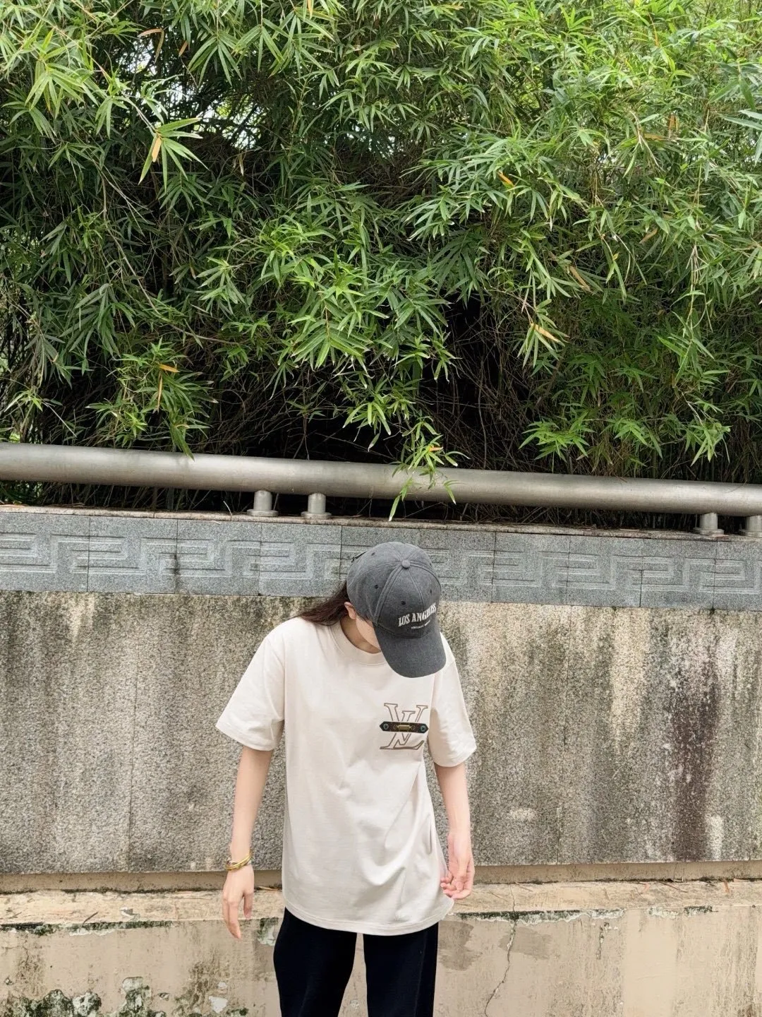 Louis Vuitton/Louis Vuitton 25ss chest letter printed presbyopia leather short sleeves